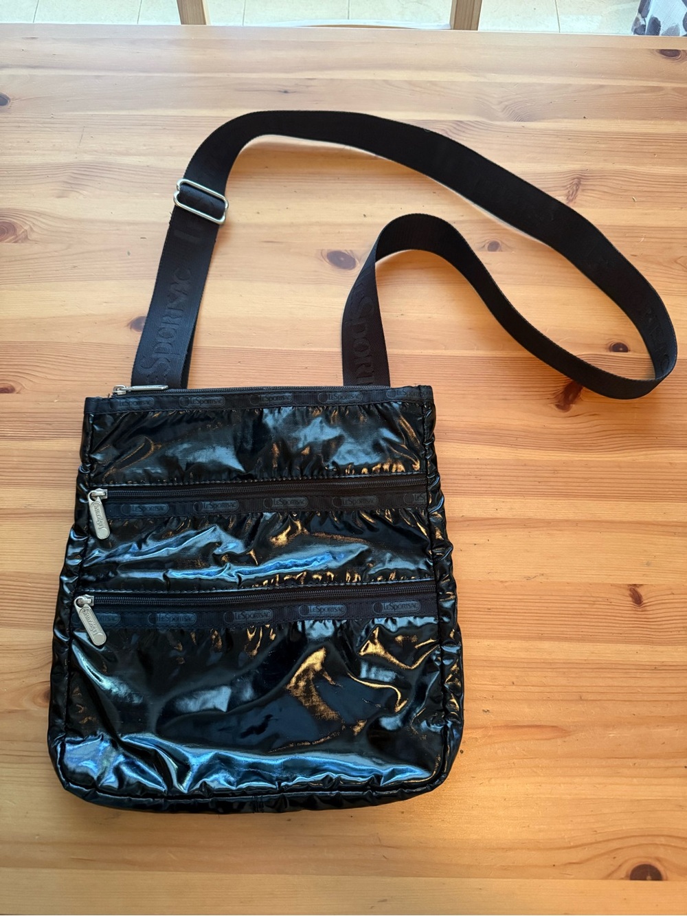 Lesportsac Black Patent Crossbody Messenger Bag